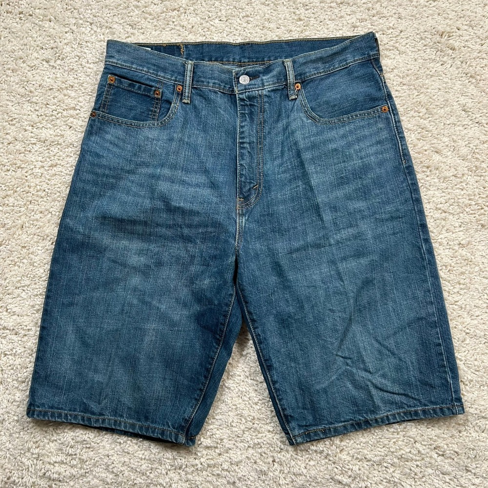 Levi's 569 Loose Straight Shorts 34 Blue Denim Jean Jorts 12" Inseam Relaxed Fit